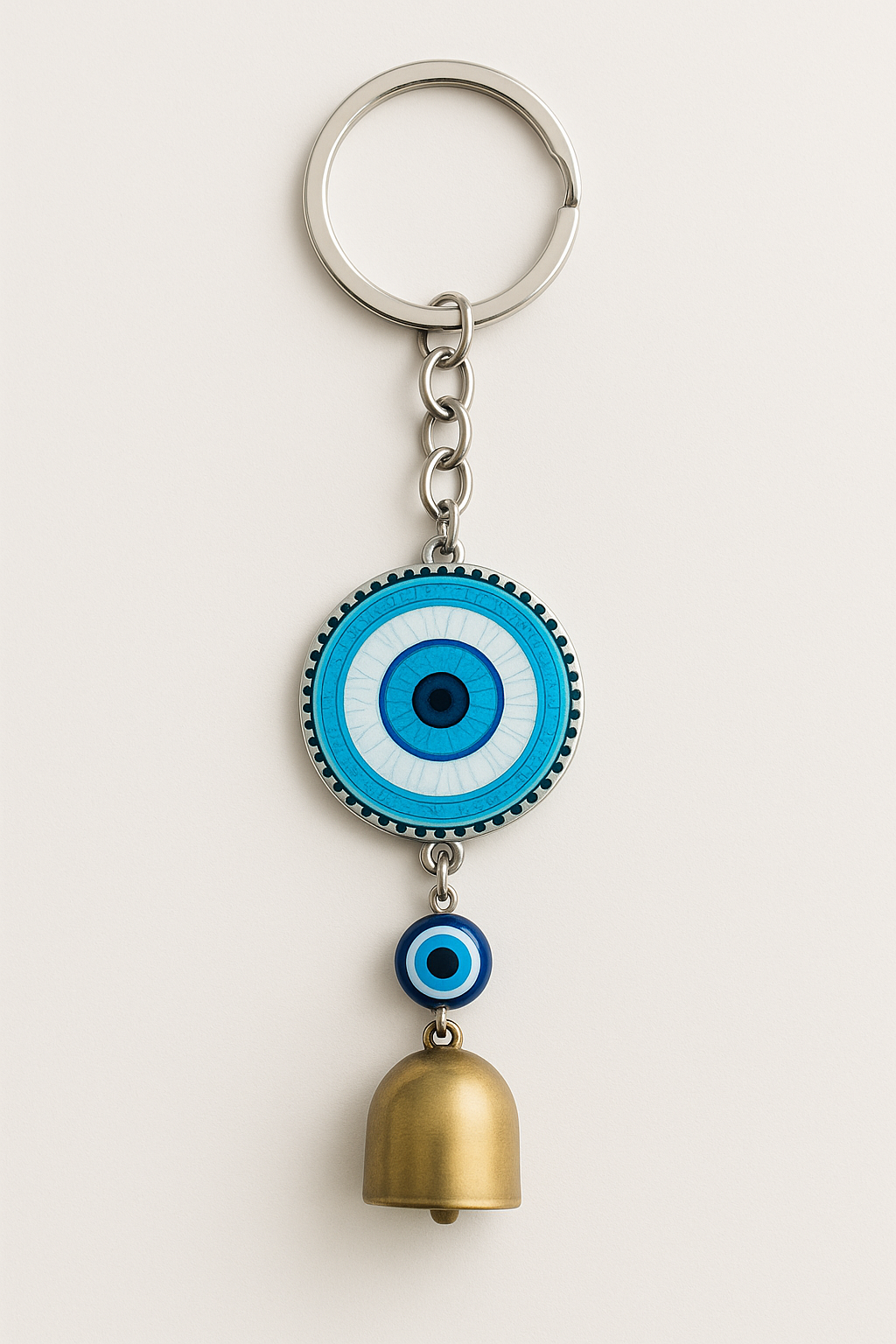 Metal Blue Evil Eye Keychain for Keys With Bell