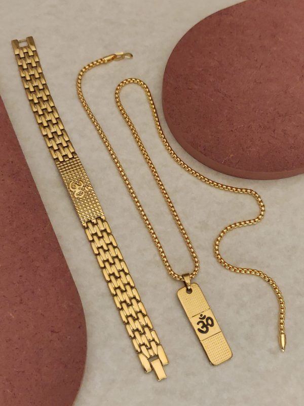 Gold plated ohm bracelet+ohm pendent+chain (Men's)