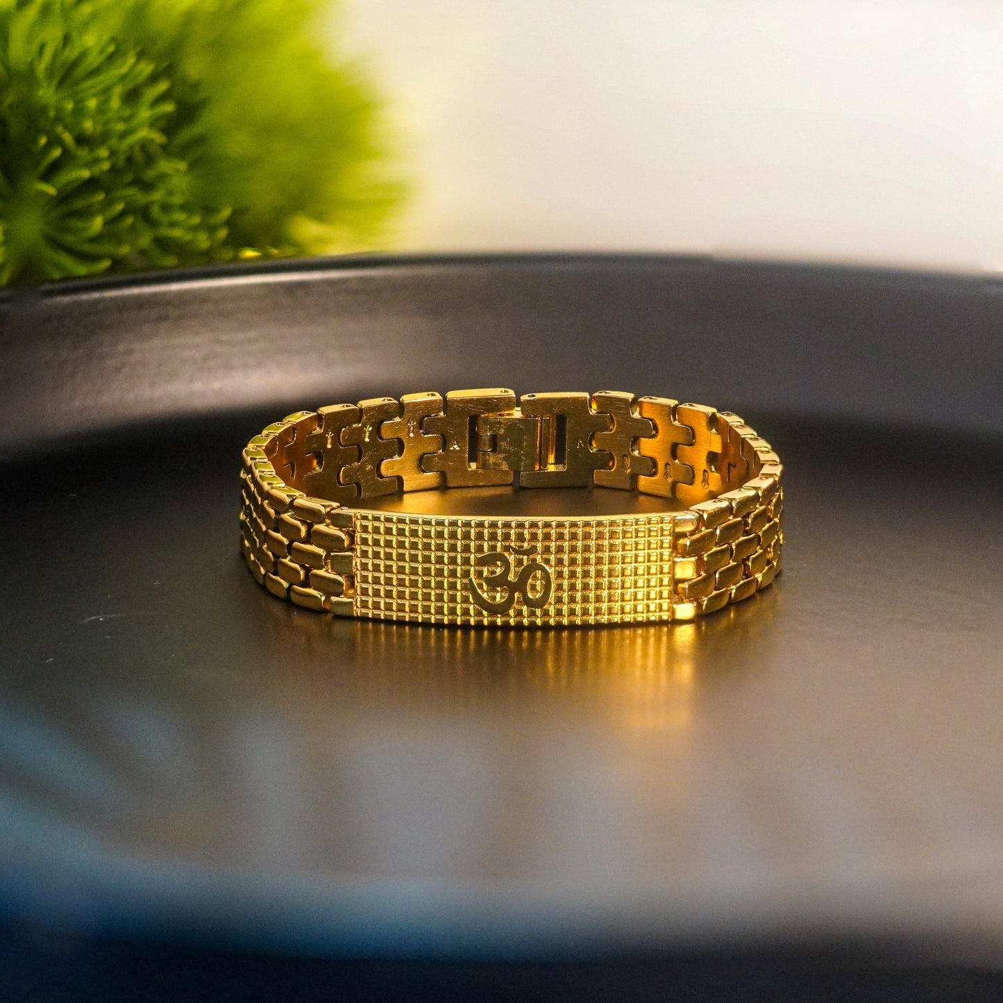 Gold Plated Sacred Grid Om Bracelet (Men)