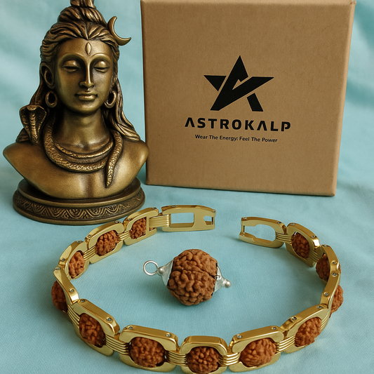 Pack of Golden Rudraksha Chain Bracelet with 7 mukhi rudraksha pendent