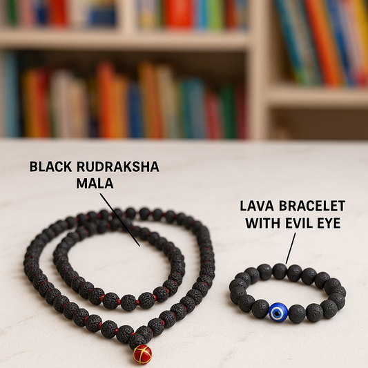 Kids Rudraksha Mala black  & Lava with Evil eye bracelet (Combo)