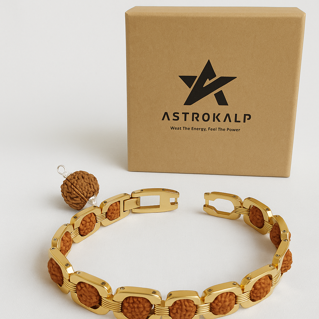 Pack of Golden Rudraksha Chain Bracelet with 7 mukhi rudraksha pendent