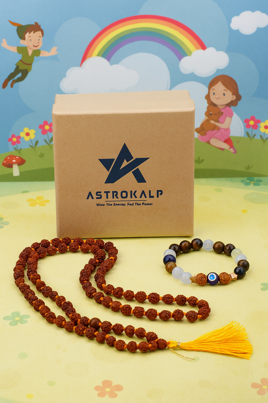 Kids Rudraksha Mala brown 6mm  & Baal Vajra child bracelet (Combo)