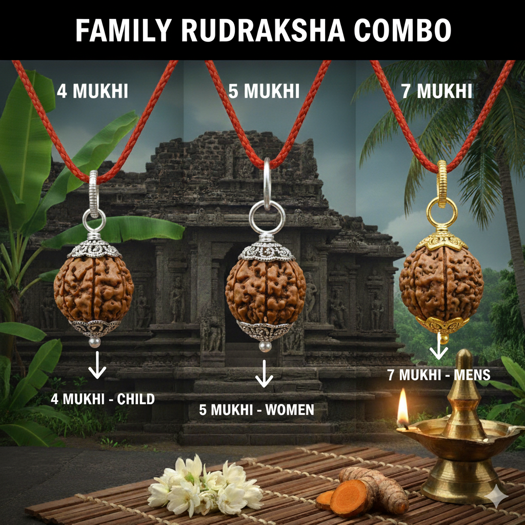 FAMILY COMBO RUDRAKSHA PENDENT 4,5,7 MUKHI